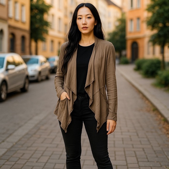 Free People Linen Blend Jacket Womens Small Open Waterfall Asymmetric Bohemian - Picture 4 of 12